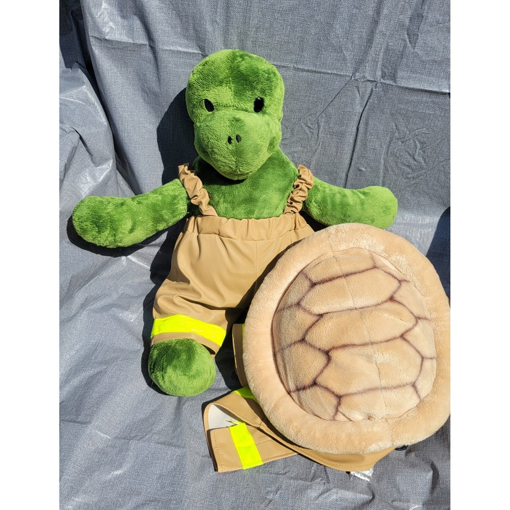 Build A Bear Trekkin Turtle Retired Plush with Firefighter Outfit Shell Backpack - Picture 4 of 6